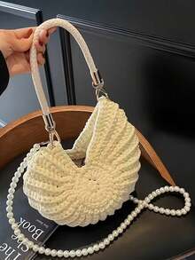 Bolso de mano tejido a mano con conchas, correa de hombro con cadena de perlas estilo bohemio, bolso de mujer, bolso de vacaciones de verano, viaje casual a la playa, bolso de playa, uso diario - Multicolor - Ver 14