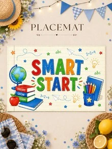 1 pieza - Juego de camino de mesa y manteles individuales de vuelta al colegio, decoración de mesa de comedor de lino con autobús escolar, letras ABC, libros, manzana y borde colorido para aula, fiesta de maestros y cocina - Multicolor - Ver 10