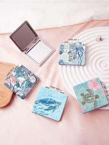 Ocean Series Portable Makeup Mirror, Foldable, Lightweight, Ultra-Thin, Convenient Hand Mirror, Durable PU Leather, Suitable For Various Scenarios And All People, Foldable Square, Portable - Multicolor - View 4