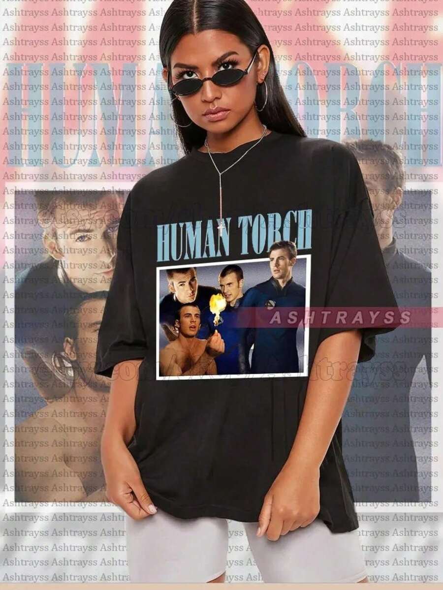 Camiseta vintage retro de Chris Evans como la Antorcha Humana, camiseta vintage retro de Chris Evans como Johnny Storm, sudadera de Chris Evans - Negro - Ver 1