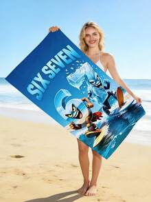 1件創意卡通衝浪「67」印花海灘浴巾，「SIX SEVEN」酷時尚海灘浴巾，超細纖維吸水快乾，輕量大尺寸，適合海灘、游泳、潛水、衝浪、健身，夏季海灘露營派對裝飾必備 - P款 - 查看 9
