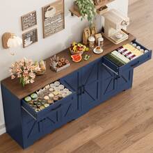 Sideboard, 180cm Large Kitchen Sideboard With 6 Barn Doors & 2 Drawers Farmhouse - 藍色 - 查看 4