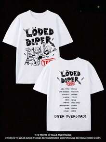 Soft Casual Cotton Loded Diper World Tour Double-Sided Print Unisex Crewneck Short Sleeve T-Shirt, Loose Summer Rock Graphic Tee For Men And Women - 白色 - 查看 1