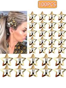 10 pièces/40 pièces/100 pièces Pinces à cheveux étoile à cinq branches Y2K, mignonnes pinces BB étoile or+argent aléatoires, convient aux filles et aux femmes pour un usage quotidien et décontracté, pour fixer les cheveux lâchés et les queues de cheval - Multicolore - Voir 12
