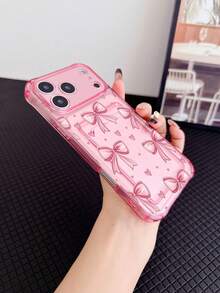 1pc Pink Transparent TPU Soft Sweet Pink Bow & Heart Pattern Four-Corner Anti-Drop Integrated Card Slot Phone Case, Fashion Versatile Creative Personalized, Full Coverage Protection Dustproof Waterproof Soft Shell Suitable For Versatile Phone Case/Card Holder Phone Case/Funny Phone Case/Android Phone Case - Multicolor - View 3