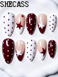 Shecass 10pcs Handmade Nails Press On Nails Short Nails For Summer Vacation Graduation Party - Multicolor - View 1