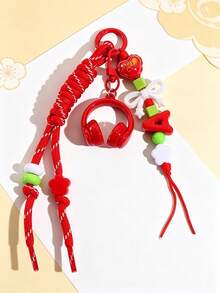 1pc Mini Earphone Keychain Woven Lanyard, Anti-Lost Hanging Chain Colorful Letter Bow Bag Charm - Multicolor - View 9