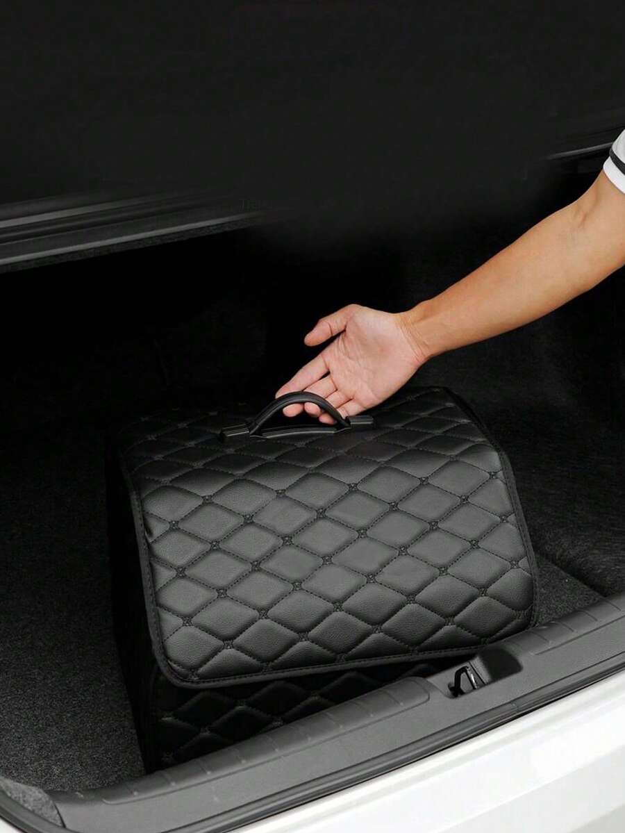 1 pieza Caja organizadora para maletero de coche de gran capacidad, bolsa de almacenamiento multifuncional para herramientas, organizador plegable de cuero PU para almacenamiento de emergencia - caja de almacenamiento - Ver 1