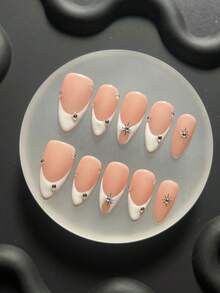 10片手工穿戴式假指甲 Y2K風格 杏仁形/方形 短甲 法式風格 3D水鑽裝飾 夏季美甲 可重複使用 適合日常/節日配戴 - 彩色 - 查看 12