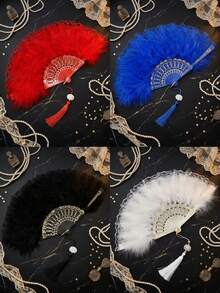 1pc Luxury Plush Feather Hand Fan, Suitable For Wedding/Bachelorette Party/Halloween/Themed Party, Performance And Cosplay Accessory - Multicolor - View 6