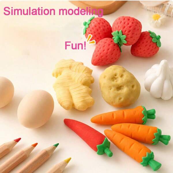 2pcs Creative Realistic Erasers, Cute Fruit & Vegetable Shaped, Fun For Kids And Students, Mini Erasers, School Supplies
