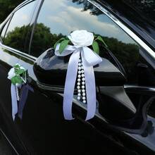 Wedding Car Decoration Set, Artificial Flower Rearview Mirror Hanging Ornament With Door Handle Bowknot Bouquet, Romantic Bridal Vehicle Decor Accessories For Wedding Ceremony, Reception, Engagement Party & Photo Props - Multicolor - View 4