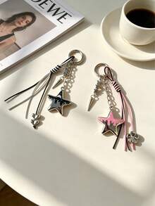 1pc Star Keychain, Y2K Style Dripping Star Bag Charm With Tassel And Rivet Details, Cute Aesthetic Key And Backpack Accessory - Multicolor - View 1
