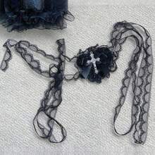 1件裝龐克十字眼罩配件，甜酷蘿莉塔暗黑哥德風蝴蝶結Cosplay飾品，復古蕾絲十字眼罩，次文化辣妹Cos動漫展拍照裝飾眼罩，暗色蕾絲滾邊十字眼罩，萬聖節派對動漫裝扮眼罩 - 彩色 - 查看 6