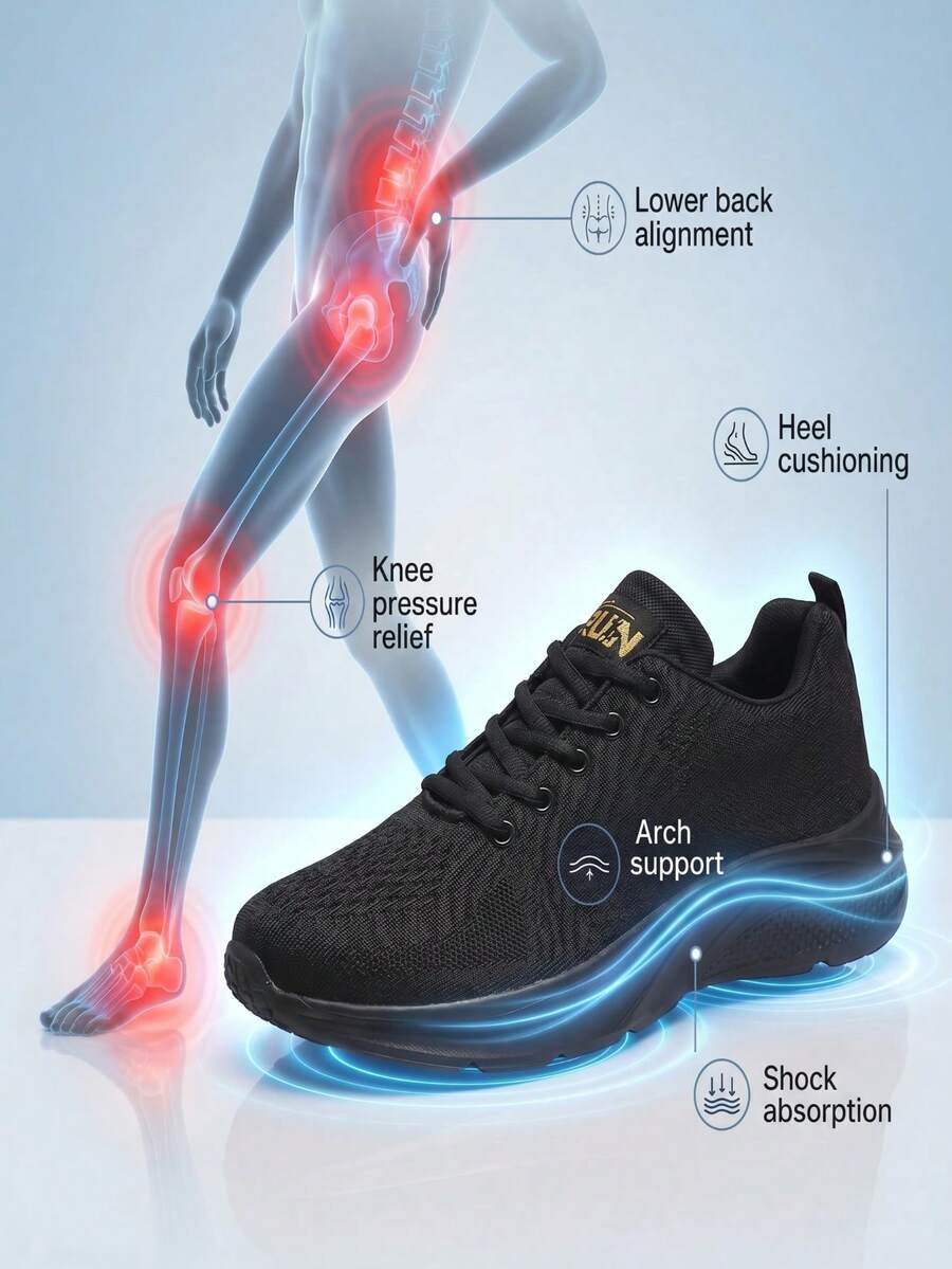 Lightweight And Breathable Casual Sports Shoes, Unisex, Comfortable Running And Fitness Shoes, Black And Versatile, Suitable For All Seasons.