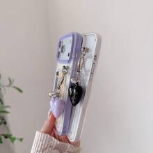 Compatible avec iPhone 17/17 Pro/17 Pro Max/16/15/14/13/12/11 Série Étui de téléphone, 1 pièce Ins 3-en-1 Porte-carte + Chaîne avec pendentif en forme de cœur, Étui de téléphone porte-carte antichoc à couverture complète, Étui de téléphone Apple 17 Pro Max, Étui de téléphone porte-carte - Parme - Voir 4