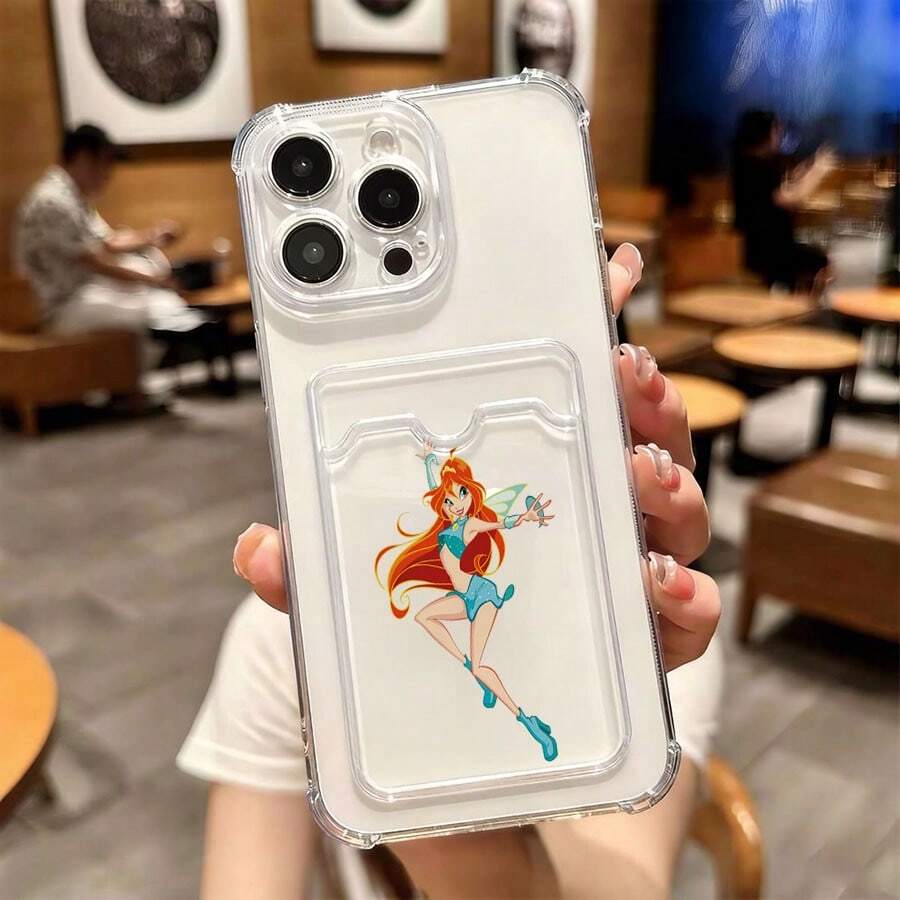 1 unidad Patrón de personaje de hada de dibujos animados Funda para iPhone 17 PRO,Esquinas con airbag antichoque reforzado, tarjetero oculto trasero para tarjetas y carnets. Cuenta con diseño elegante, ideal para uso diario y viajes. - transparente (transparente) - Ver 1