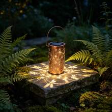 1pc Outdoor Solar Powered Garden Decorative Lantern, Bronze Metal Hollow Dragonfly Pattern Table Lamp, Romantic Dragonfly Projection Light, Suitable For Yard Lawn Outdoor Table Balcony Decoration Atmosphere Light - Bronze - View 5