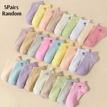 1/5/10/15/20 Pairs Women's Random Color Short Socks, Dopamine Sweet Versatile Bowknot Design, Suitable For Daily Wear - Multicolor - View 17