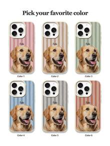 1pc Customizable Pet Photo And Name Phone Case, Striped Pattern Design, Compatible With 17 Pro Max 17 Air 16E 16 Pro Max 15 14 Plus 13 12 11 S24 20 Ultra A52S A31 A21S A13 A05S Note 13 Pro Plus Note 10 Note 12C Note 13C, TPU Material, DIY Personalized Pet Portrait Custom Photo Phone Case - White - View 2
