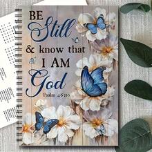 1本「Be Still & Know」靈感靈性筆記本，100頁，高級紙張，藍白蝴蝶與花卉圖案，適合信仰人士的理想禮物，靈性反思日記，勵志筆記本 - C - 查看 3