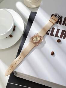 REBIRTH 1pc Women's Vintage Square Quartz Watch, Suitable For Daily Wear - Beige - View 5
