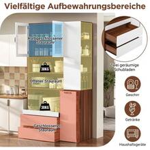 Highboard With Adjustable Shelves And Drawers, Sideboard With Pull-Out Shelves And Ribbed Glass, Ideal For Dining Room, Living Room And Kitchen - 白胡桃木 - 查看 8