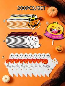 500PCS/200PCS/100pcs/50pcs/25PCS Halloween Themed Lollipop Decorations, Halloween Christmas Gift Cards, Creative Design Halloween Ghost Pumpkin Lollipop Decorative Card Paper, Suitable For Halloween Party Supplies - Multicolor - View 21