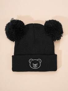 3pcs/1pc Embroidered Round Face Bear Kids Double Pom Pom Knitted Hat, Ski Warm Baby Boy Girl Unisex Hat, Y2K Style Outdoor Cold-Proof Knitted Beanie, Casual Versatile Winter Warm Hat For Daily Wear, Costume Kids - Knitted Hat - View 30