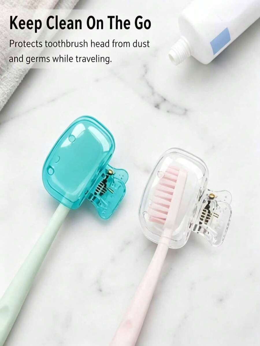 5‑Pack Multi‑Color Transparent Snap‑On Design Transparent Plastic Dust‑Proof Hygienic Portable Toothbrush Head Protective Covers For Travel, Bathroom And Daily Use