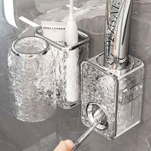 Wall Mounted Automatic Toothpaste Dispenser Set With Adhesive Hook, Ice Pattern Personalized No Drilling Wall Mounted Toothpaste Squeezer, Plastic Bathroom Accessories Storage Box, Hotel And Home Bathroom Decoration, Holiday Gift - Semi-transparent Style - View 9