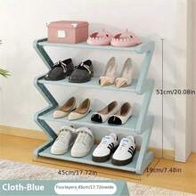 4-Tier Z-Shaped Shoe Rack, Shoe Storage Organizer, Multi-Layer Shoe Rack, Plastic Freestanding Shoe Rack, Easy To Assemble Floor-Mounted Organizer, Suitable For Living Room, No Tools Required Installation, Stackable Home And Dorm Essential - Multicolor - View 8