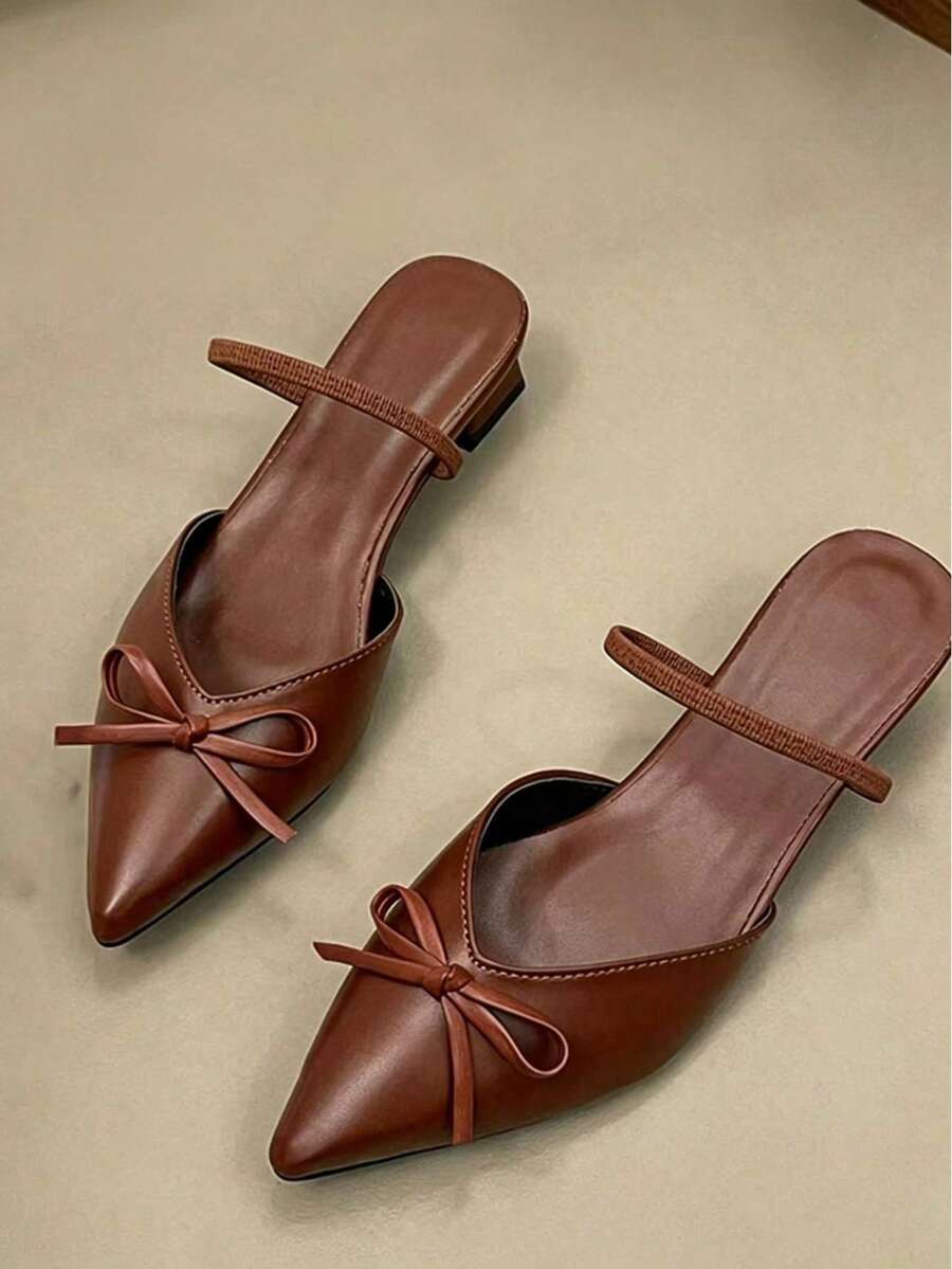 Women's Fashion Pointed Toe Plus Size Bow Knot Spring/Autumn Two-Way Wear Slingback Comfortable Slingback High Heel Pumps - Brown - View 1