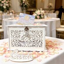 Caja para Sobres Rojos de Boda - Tamaño Grande/Pequeño Estilo Rústico Caja de Madera DIY para Sobres y Tarjetas de Regalo con Ranura de Candado (Plateado), Adecuada para Bodas, Celebraciones de Aniversario, Ceremonias de Graduación, Fiestas de Cumpleaños - Multicolor - Ver 6