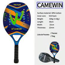 W®CAMEWIN The New Paddle Tennis Racket Beach Tennis Racket 50% Carbon Fiber Outdoor Sports Tennis Racket Inner Core EVA Foam Universal Ball Racket For Both Men And Women Adults New Geometric Pattern Surface Rough Gift Tennis Racket Bag - Blue - View 4