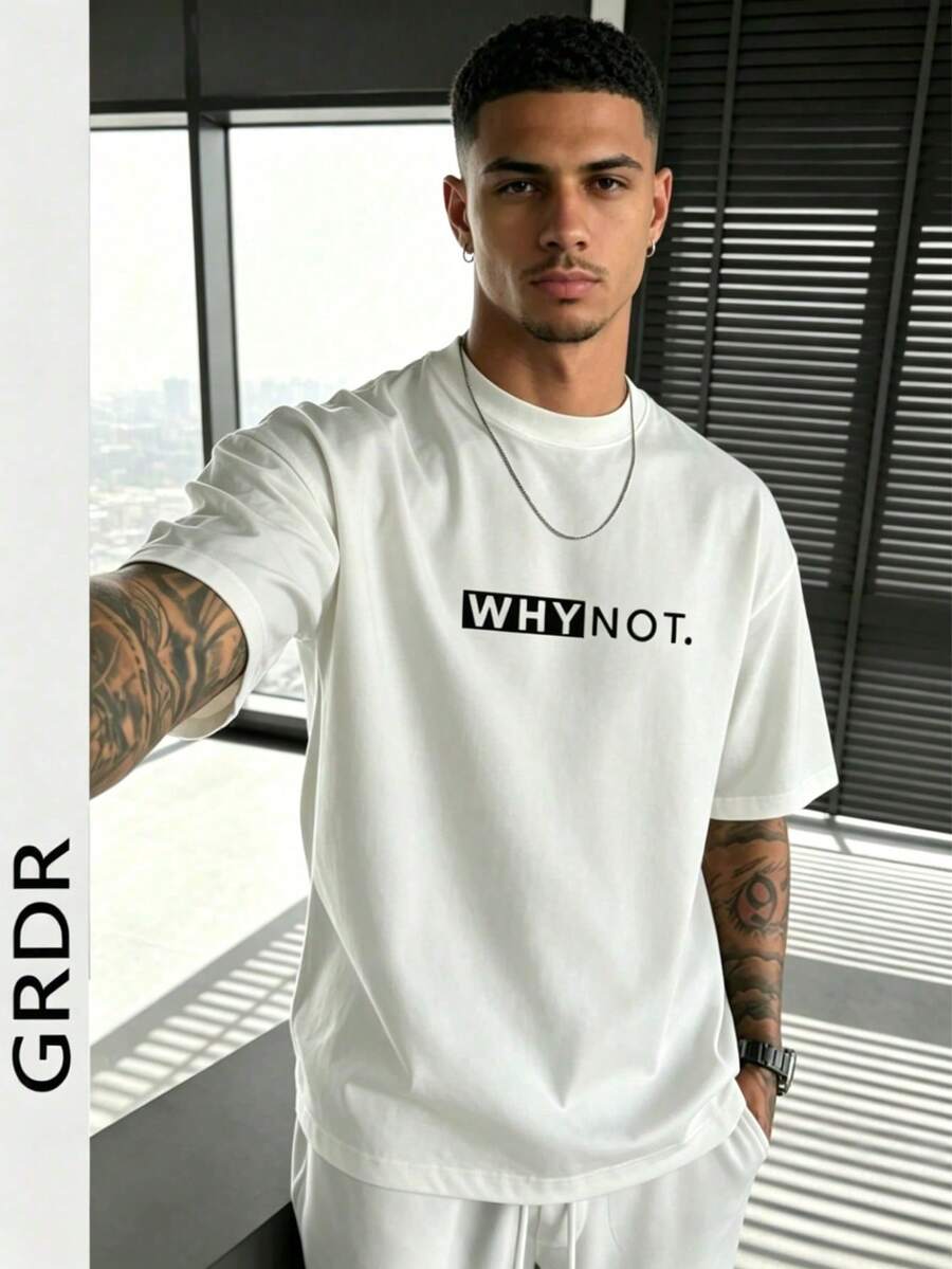GRDR Men's Summer Round Neck Short Sleeve T-Shirt With Motto  Print, Comfortable And Fashionable - White - View 1
