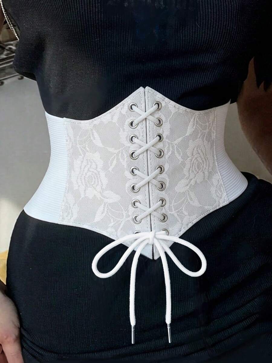 1件女款白色宮廷風性感蕾絲束腰，適合萬聖節派對或日常通勤穿著