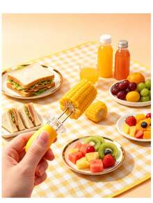 2pcs/4pcs/Stainless Steel Corn Fixers, Suitable For Barbecuing Small Yellow Corn Forks, Boiled Corn Anti-Scalding Devices, Which Are Very Useful. - Yellow - View 2