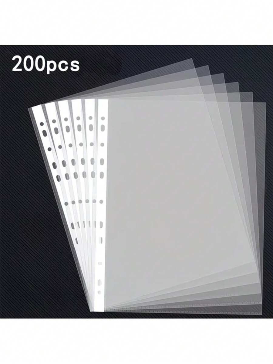 Office & School Essentials 25/200pcs A4 Transparent File Protector Pages, 11-Hole Punched Plastic Loose-Leaf Binder Sleeves, Durable Stackable Document Page Protectors, Universal Loose-Leaf File Bags, Suitable For Office, School, Home Storage