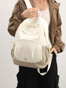 Women's Campus Commute Casual Backpack, Colorblock Japanese Minimalist Travel Bag. Large Capacity: Spacious Main Compartment Easily Fits 1 Laptop, Books And Daily Essentials, Making It A Great Assistant For Students And Office Workers. Whether Strolling Through Campus, Commuting In The City, Or Weekend Outings And Short Trips, This Backpack Blends In Perfectly. - Multicolor - View 4