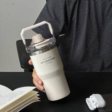 1個大容量保溫隨行杯水壺，時尚設計附手把，可裝熱水，加厚吸管杯，適合居家與返校使用，美學風格 - 彩色 - 查看 29