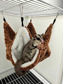 1pc Double Layer Plush Pet Hammock Cage Hanging Bed, Warm Hiding Nest For Small Animals Hamster Guinea Pig Sugar Glider Squirrel Ferret, Soft Fluffy Winter Sleeping Bed - C-Grey - View 5