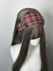 1 pieza Diadema de estilo Academia dulce y cool, tela a cuadros rojo y marrón con hebilla de estrella negra, diadema de vibración retro Y2K, estilo Academia, diadema de estilo dulce y cool, diseño ancho, adecuada para ir al trabajo, citas, convenciones de anime y talla grande. - Multicolor - Ver 11