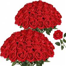 5/10pcs Artificial Red Rose Flowers, Suitable For DIY Wedding Bouquets, Table Centerpieces, Bridal Shower, Valentine's Day Decor, Baby Shower Decor, Home Decor, Living Room Decor, Dining Table, Wall, Garden, Wreath, Bedroom Decor, Etc. - Red - View 1