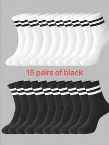Striped Mid-Calf Socks, Comfortable And Breathable, Unisex Long Socks, White, Suitable For Daily, Sports, Autumn Wear - Multicolor - View 22