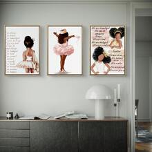 3PCS/Set Of 3 Princess Ballerina Girl Canvas Wall Art, Positive Affirmation Motivational Quote Artwork, Cute Crown Tutu Dancer Character Painting, Inspirational Self-Love Empowering Wall Hanging For Girls Bedroom Nursery Playroom Home Interior Decor - A - View 1