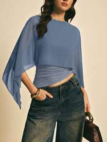 Women's Brown Shawl Collar Casual Blouse, Elegant Blouses For Women, Casual Blouses For Women, Suitable For Daily Wear, Going Out, Coming And Going In Autumn/Winter, Blouse Of - 藍霧 - 查看 1