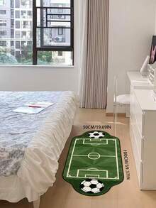 1pc Sports Football Field Shaped Plush Asymmetrical Rug For Living Room Sofa Area, Sports Style Grass Green Football Field Shaped Decorative Rug For Lounge Game Area, Football Theme Simulated Field Asymmetrical Pattern Plush Rug For Bedroom Bedside - Multicolor - View 13