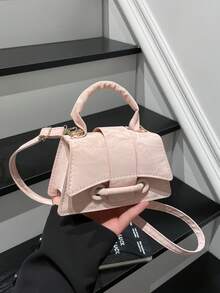 2026 Super Textured Lipstick Case Mini Square Handbag New Solid Color Versatile Tote Bag Women's Bag - Pink - View 4