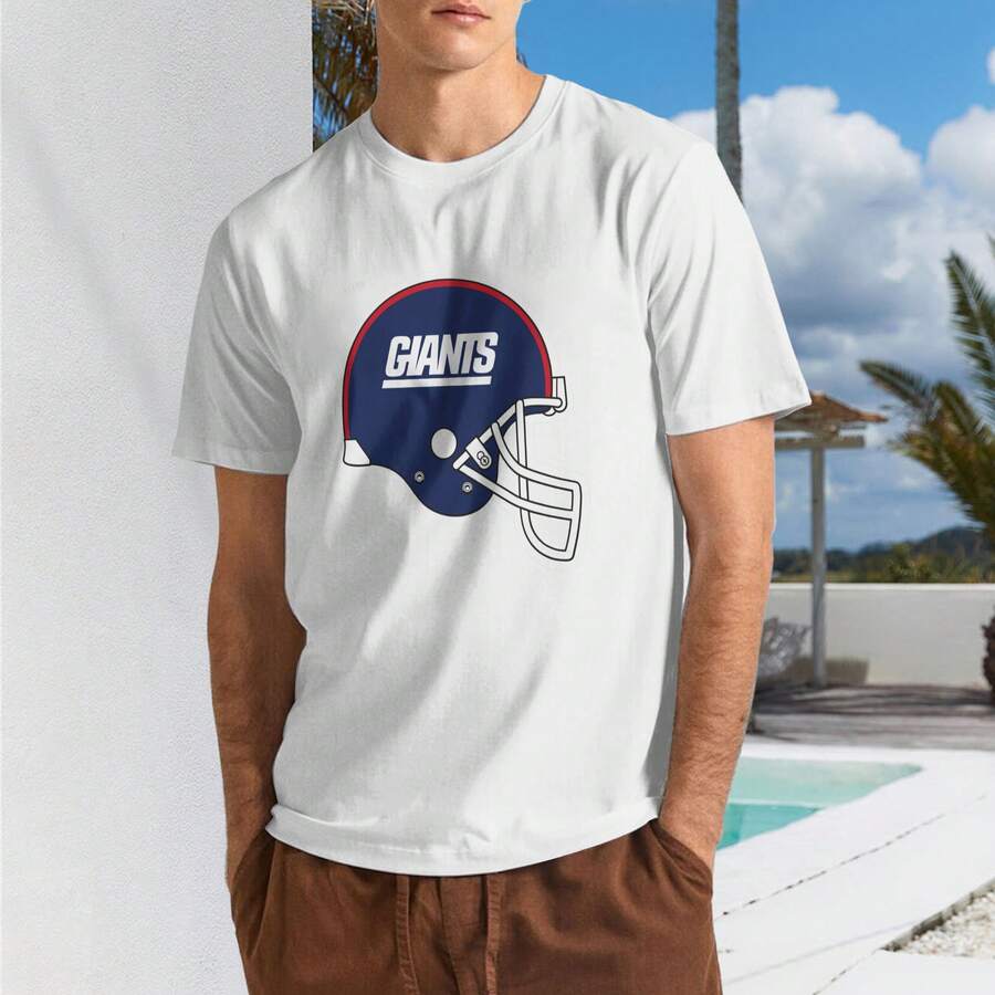 New York Giants Men's T-Shirt, Soft And Stretchy Cotton, Round Neck, Comfortable Slim Fit, Breathable And Durable, Basic For Everyday Wear, Office Or Casual Outings - 白色 - 查看 1